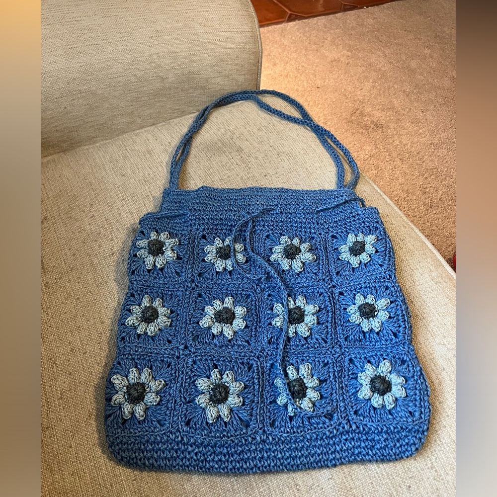 Blue crochet flower purse